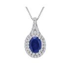 Lab-created Blue Sapphire And White Sapphire Sterling Silver Halo Pendant Necklace