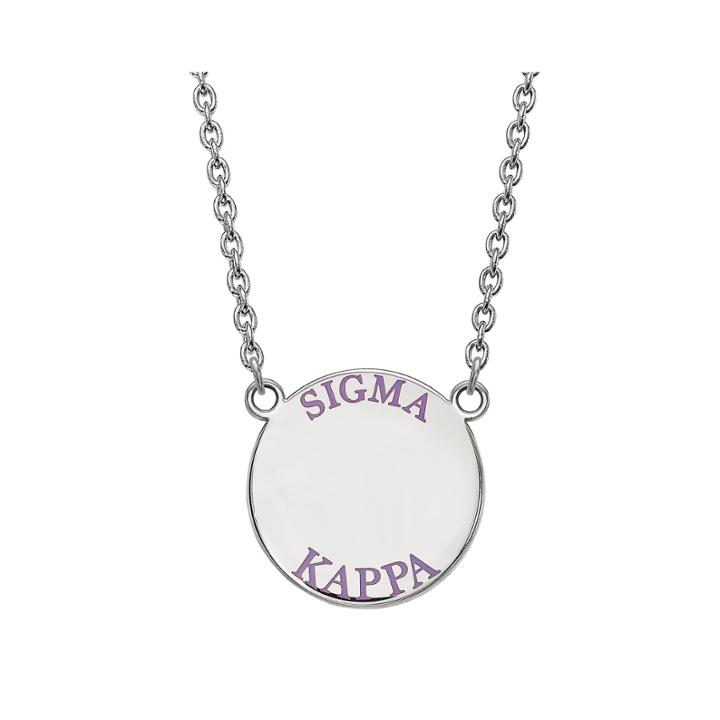 Sigma Kappa Enamel Sterling Silver Disc Pendant Necklace