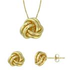 10k Yellow Gold Love Knot Pendant Necklace And Stud Earring Set