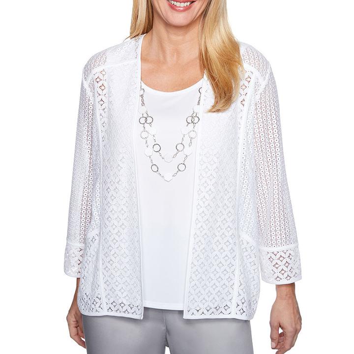 Alfred Dunner Charleston 3/4 Sleeve Crew Neck Woven Blouse