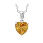 Heart-shaped Genuine Citrine Sterling Silver Pendant Necklace