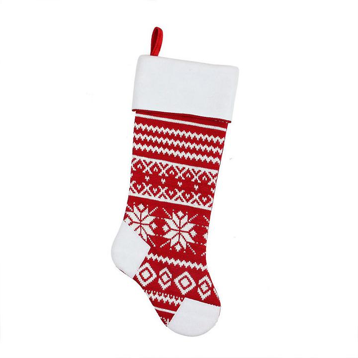 21.5 Alpine Chic Red And White Knitted Snowflake Christmas Stocking With White Fleece Cuff