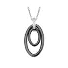 Stainless Steel Cubic Zirconia Ceramic Double Oval Pendant Necklace