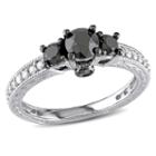 Love Lives Forever Womens 1 1/4 Ct. T.w. Color Enhanced Round Black Diamond 10k Gold 3-stone Ring