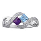 Personalized Diamond-accent Couple's Name Birthstone Crossover Ring