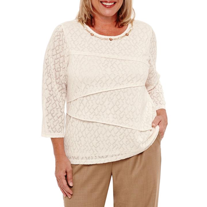 Alfred Dunner Emerald Isle 3/4 Sleeve Tiered Embellished Neck T-shirt- Plus