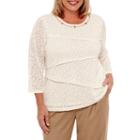 Alfred Dunner Emerald Isle 3/4 Sleeve Tiered Embellished Neck T-shirt- Plus