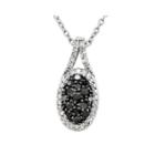 1/2 Ct. T.w. White And Color-enhanced Black Diamond Sterling Silver Oval Pendant Necklace