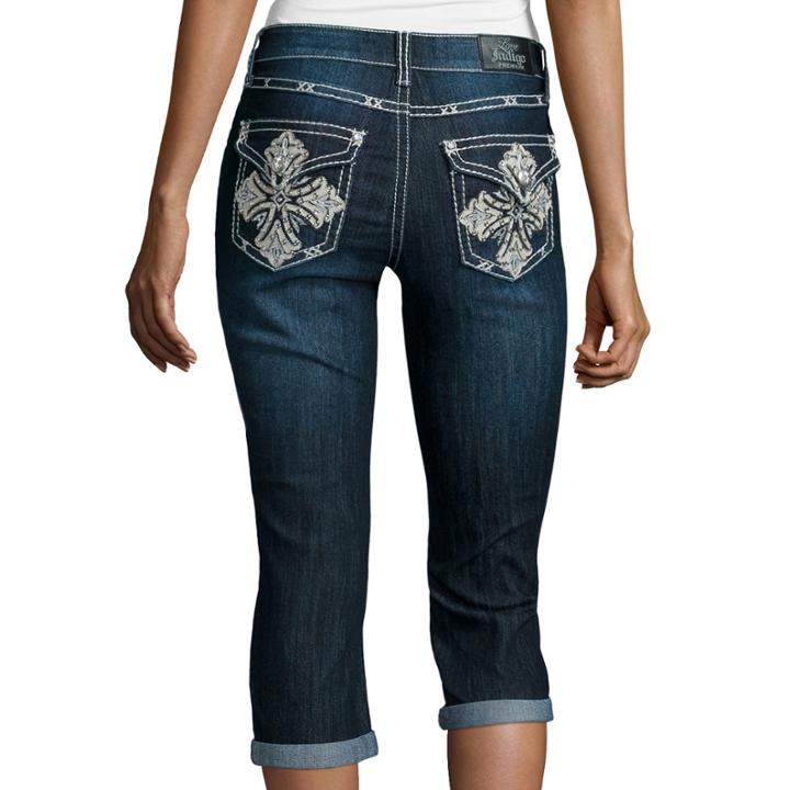 Love Indigo Bling Cross Back Pocket Capris
