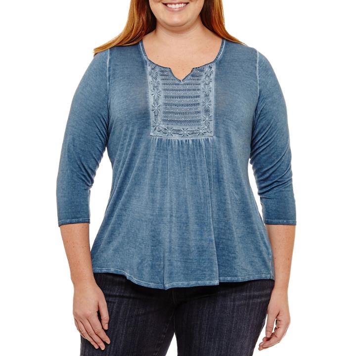 Unity World Wear 3/4 Sleeve Washed Knit Blouse - Plus