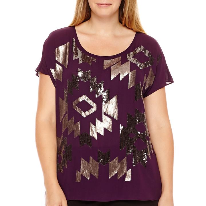 Worthington Short-sleeve Sequin Blouse - Plus