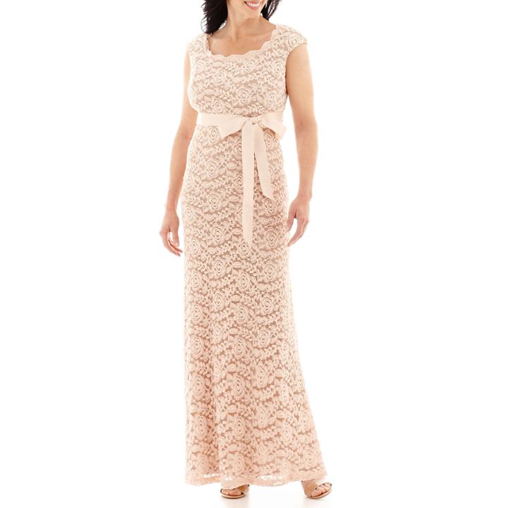 R & M Richards Cap-sleeve Lace Formal Gown