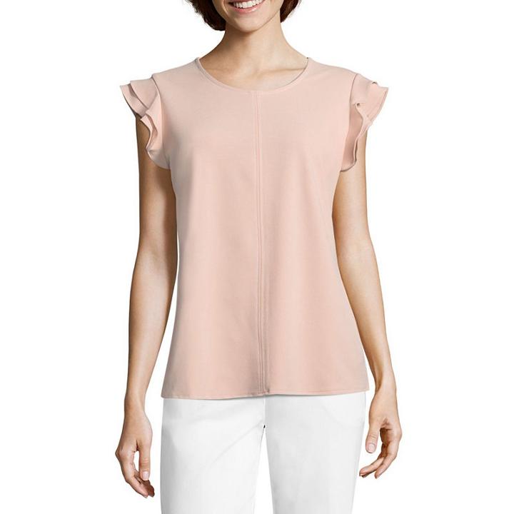 Worthington Short Sleeve Round Neck Knit Blouse
