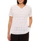 Alfred Dunner Classics Short Sleeve Split Crew Neck T-shirt-womens