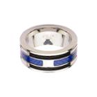 Mens Stainless Steel Blue Carbon Fiber Black Cable Steel Inlay Ring