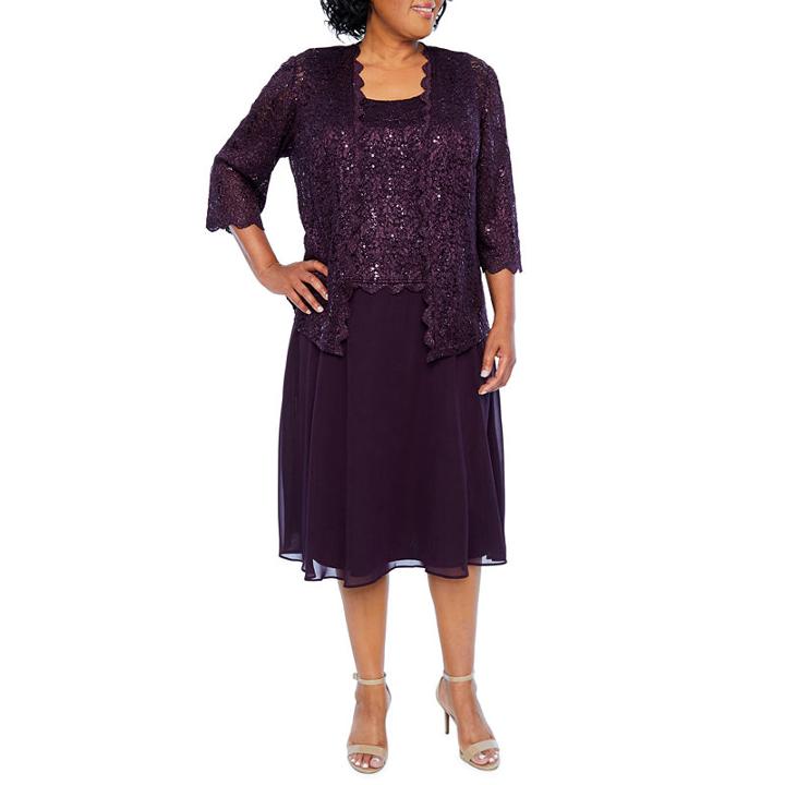 R & M Richards 3/4 Sleeve Mid Length Dress Jacket - Plus