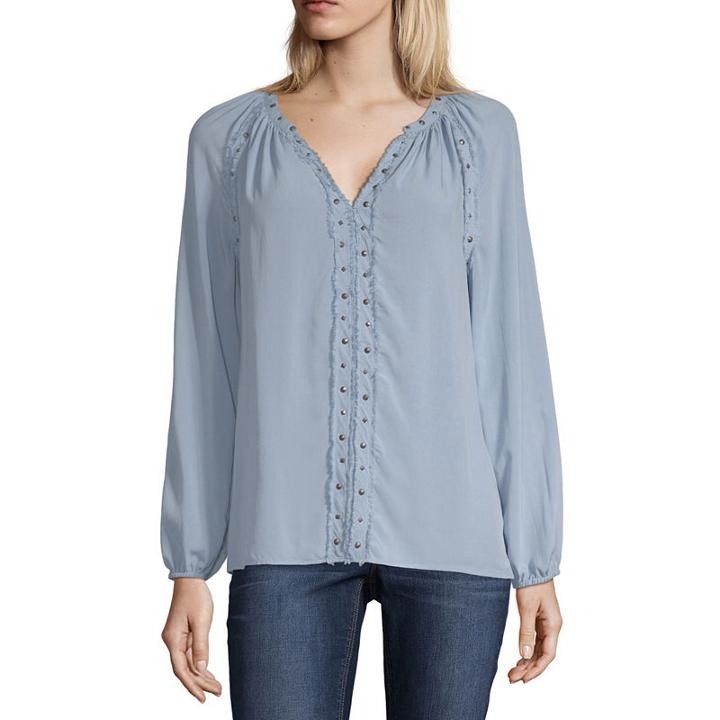 A.n.a Long Sleeve V Neck Woven Bohemian Blouse