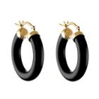 Genuine Black Onyx 14k Gold 25mm Hoop Earrings