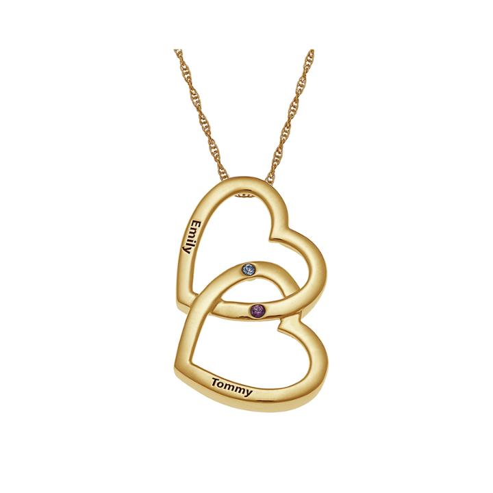 Personalized Birthstone Locking Hearts Pendant Necklace
