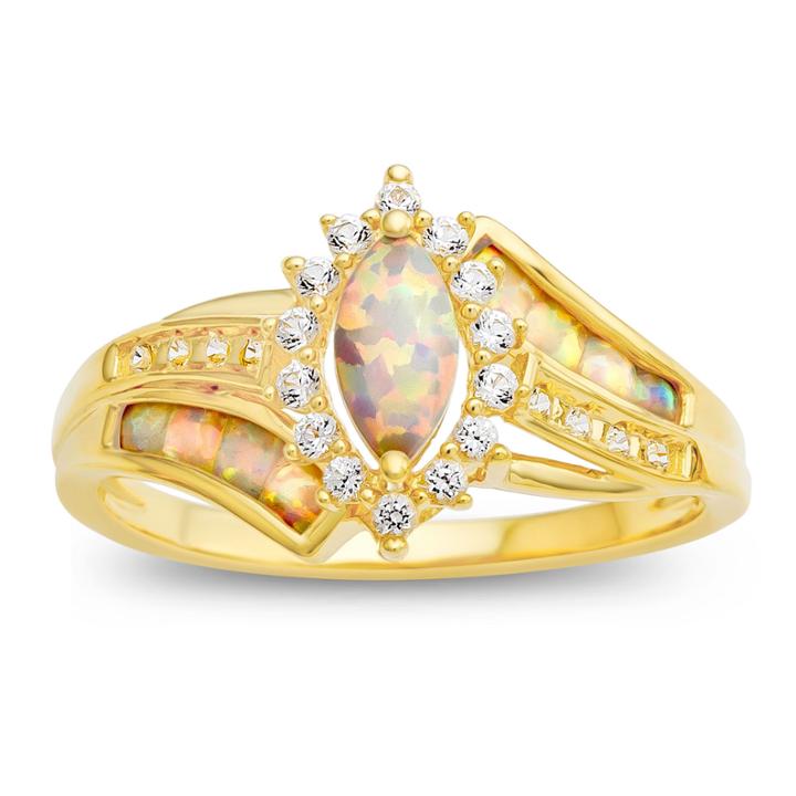 Womens Lab-created Opal & Lab-created White Sapphire 14k Gold Over Silver Cocktail Ring