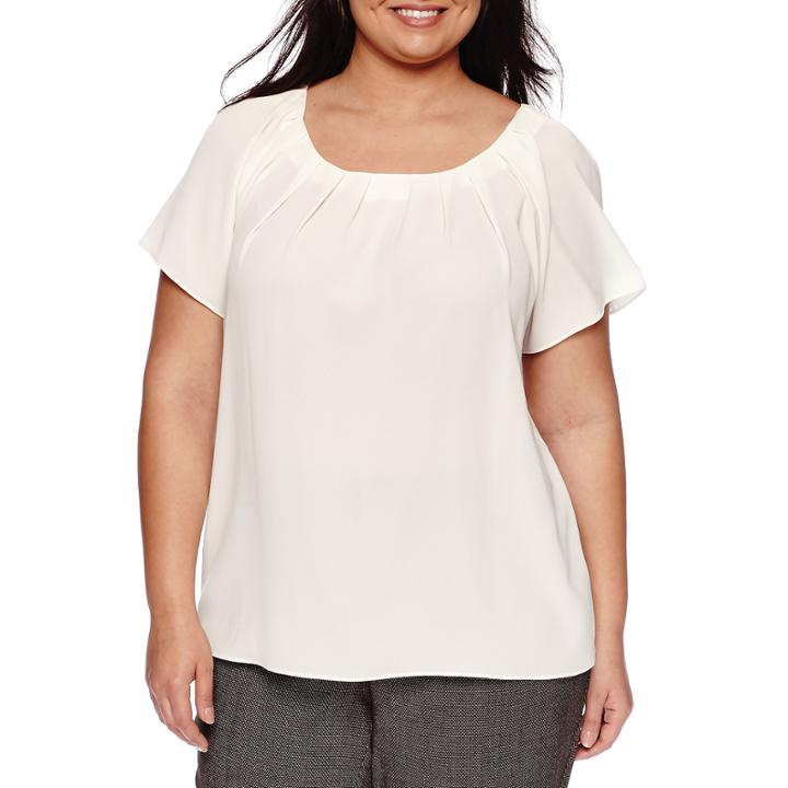 Worthington Short-sleeve Flutter Blouse - Plus
