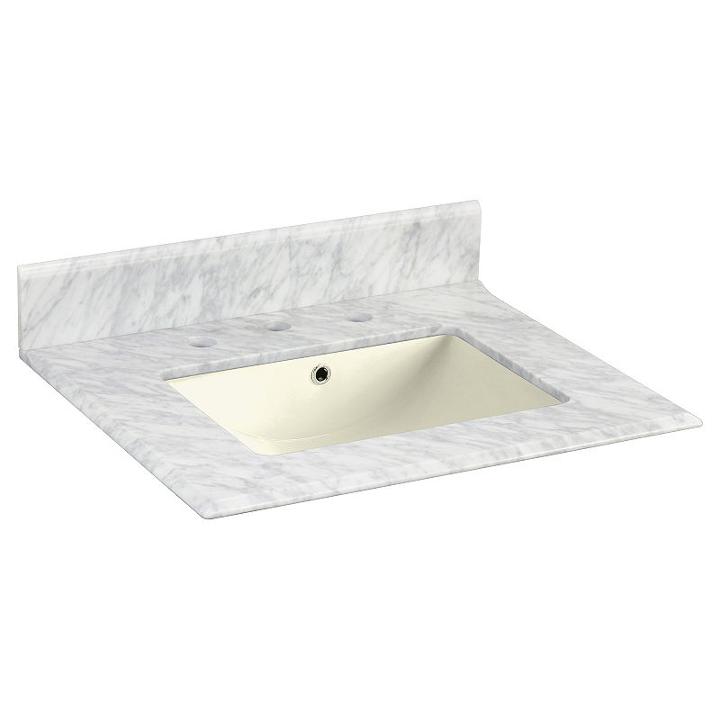 23.5-in. W 19.5-in. D Marble Top With Backsplash In Bianca Carara Color For 3h8-in. Faucet - Biscuitum Sink