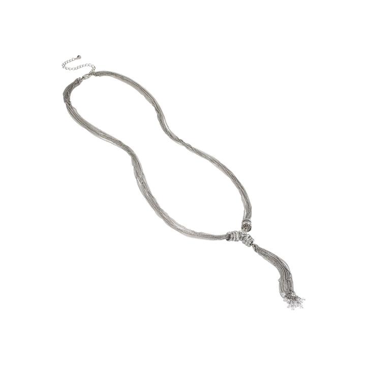 Worthington Crystal-accent Silver-tone Tassel Multi-row Necklace