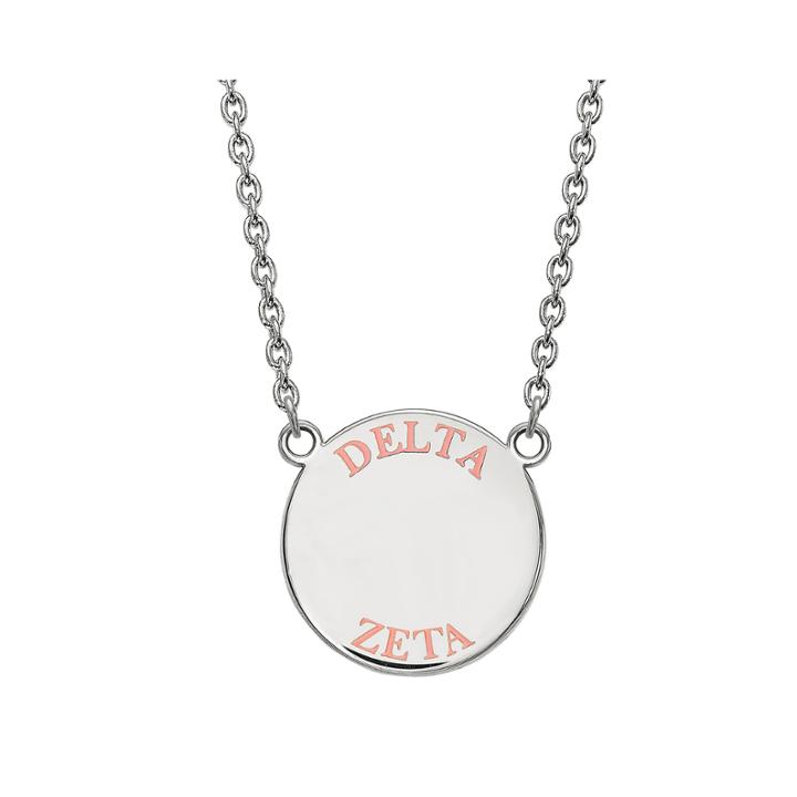Delta Zeta Enamel Sterling Silver Disc Pendant Necklace