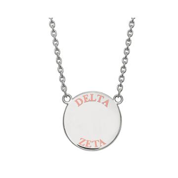 Delta Zeta Enamel Sterling Silver Disc Pendant Necklace