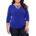 Bold Elements Long Sleeve V Neck Crepe Blouse-plus