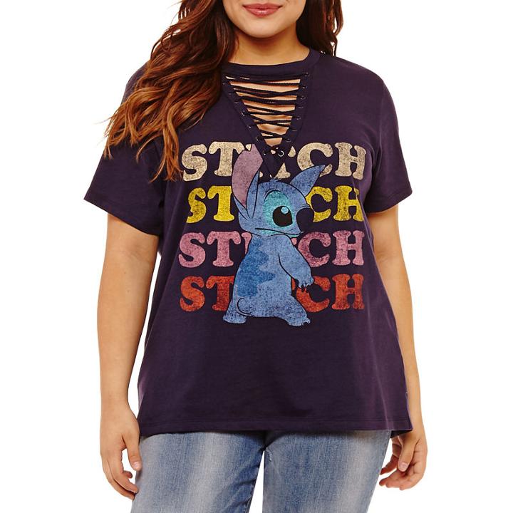 Short Sleeve V Neck Lilo & Stitch Graphic T-shirt - Junior Plus