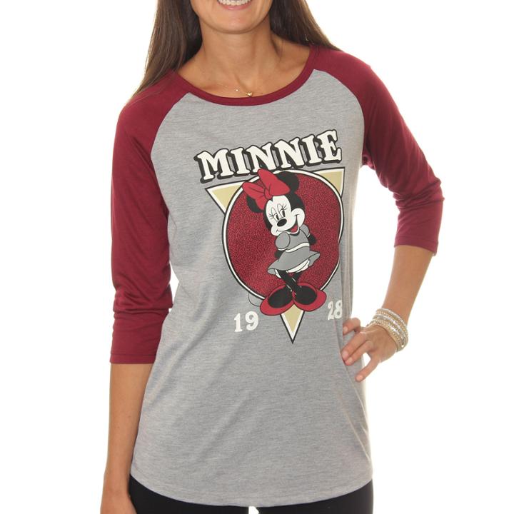 Minnie Mouse Juniors' Classic Cartoon Pose Drapey3/4 Sleeve Graphic Baseball T-shirt
