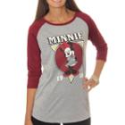 Minnie Mouse Juniors' Classic Cartoon Pose Drapey3/4 Sleeve Graphic Baseball T-shirt