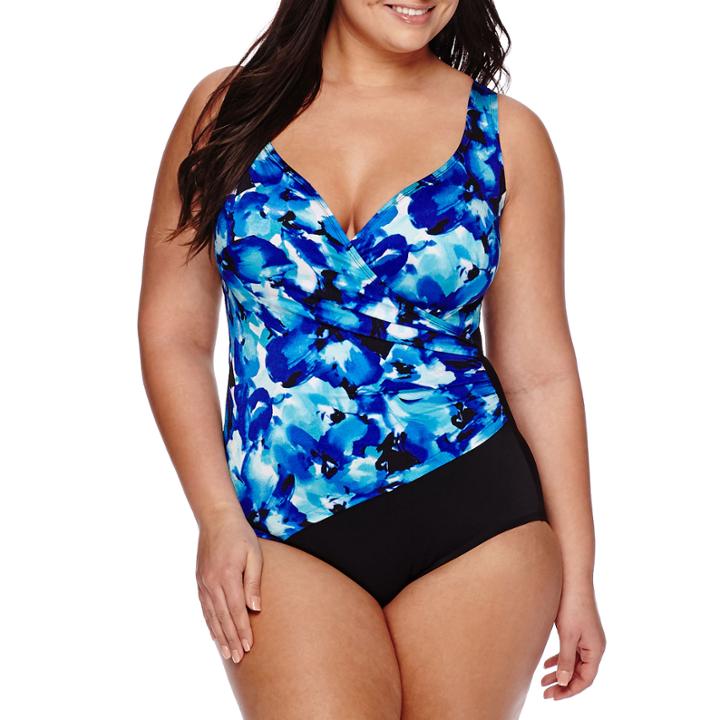 Robby Len By Longitude Key Largo Side-shirred Surplice One-piece Tank Swimsuit - Plus