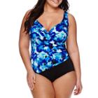 Robby Len By Longitude Key Largo Side-shirred Surplice One-piece Tank Swimsuit - Plus