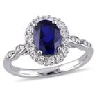 Womens Diamond Accent Lab Created Sapphire Blue 14k Gold Cocktail Ring