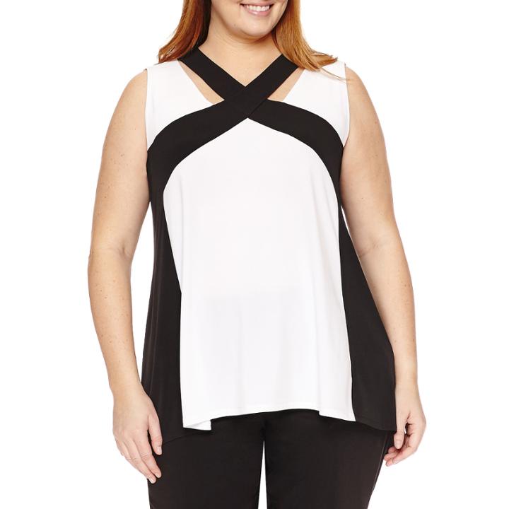 Worthington Sleeveless Cross Front Knit Tank Top-plus