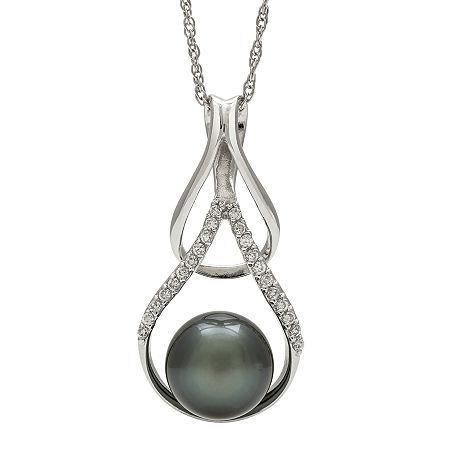 Genuine Tahitian Pearl And White Topaz Double Loop Pendant Necklace
