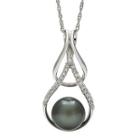 Genuine Tahitian Pearl And White Topaz Double Loop Pendant Necklace
