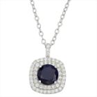 Simulated Round Blue Sapphire & Cubic Zirconia Sterling Silver Pendant
