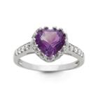 Womens Genuine Amethyst Purple Sterling Silver Heart Cocktail Ring
