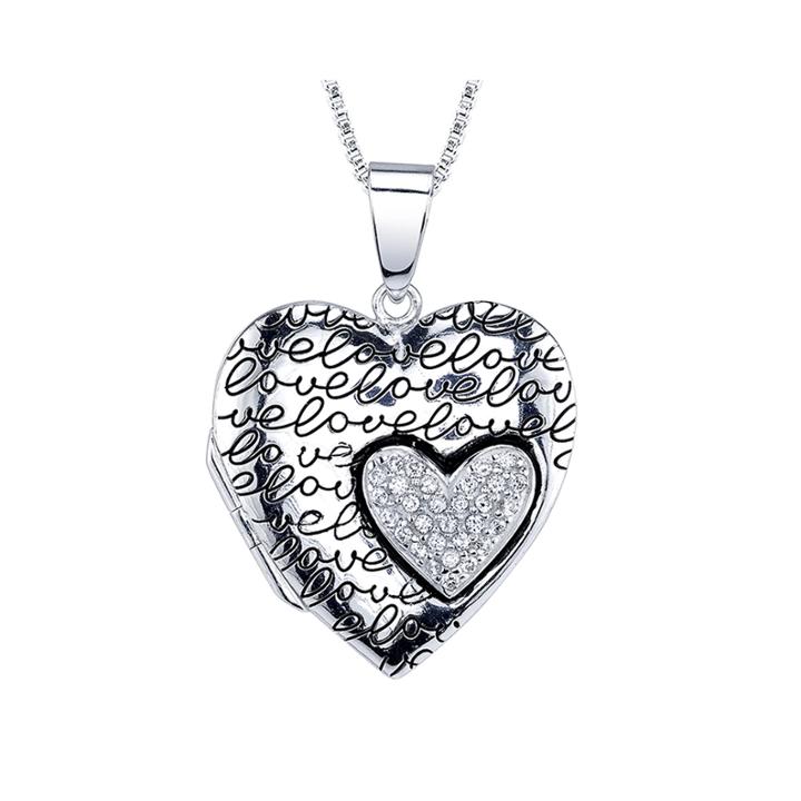 Inspired Moments&trade; Cubic Zirconia Sterling Silver Heart Locket Necklace