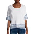 Stylus&trade; Short-sleeve Fringe-trim Poncho