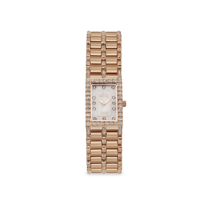 Croton Womens Diamond-accent Square Rose Gold-tone Bracelet Watch