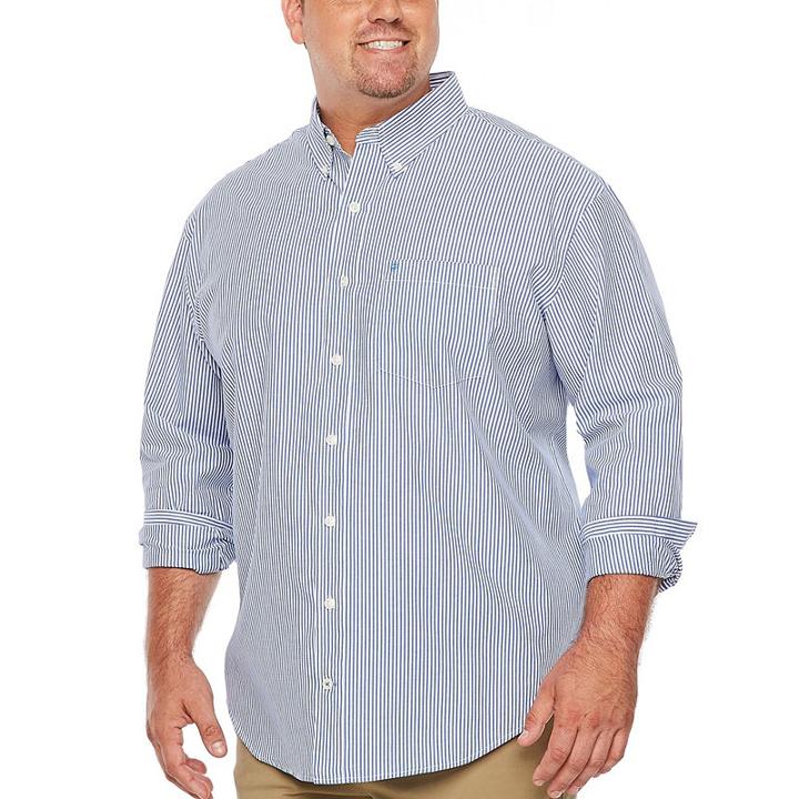 Izod Premium Essential Wovens Long Sleeve Checked Button-front Shirt-big And Tall