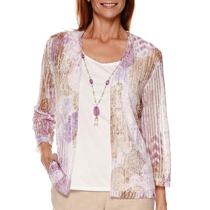 Alfred Dunner Lavender Fields 3/4-sleeve Layered Top