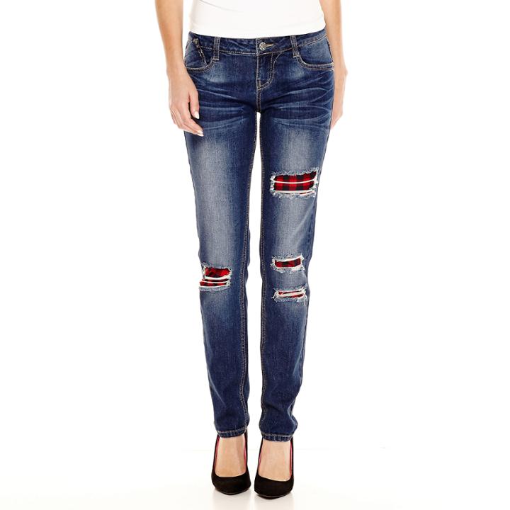 Vanilla Star Plaid Destructed Skinny Jeans