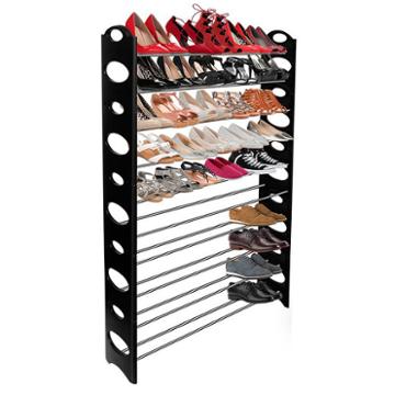 Sunbeam Free Standing 50 Pair 10 Tier Metal Shoe Rack With Circle Design Black