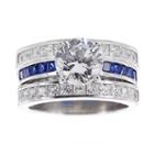 Diamonart Cubic Zirconia & Lab-created Blue Sapphire Bridal Ring And Guard