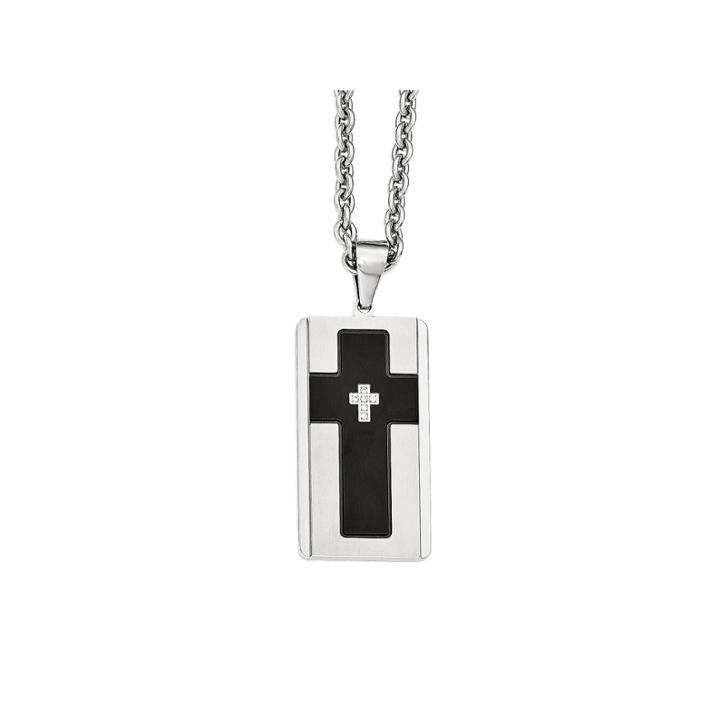 Mens Cubic Zirconia Stainless Steel Black Ion-plated Pendant
